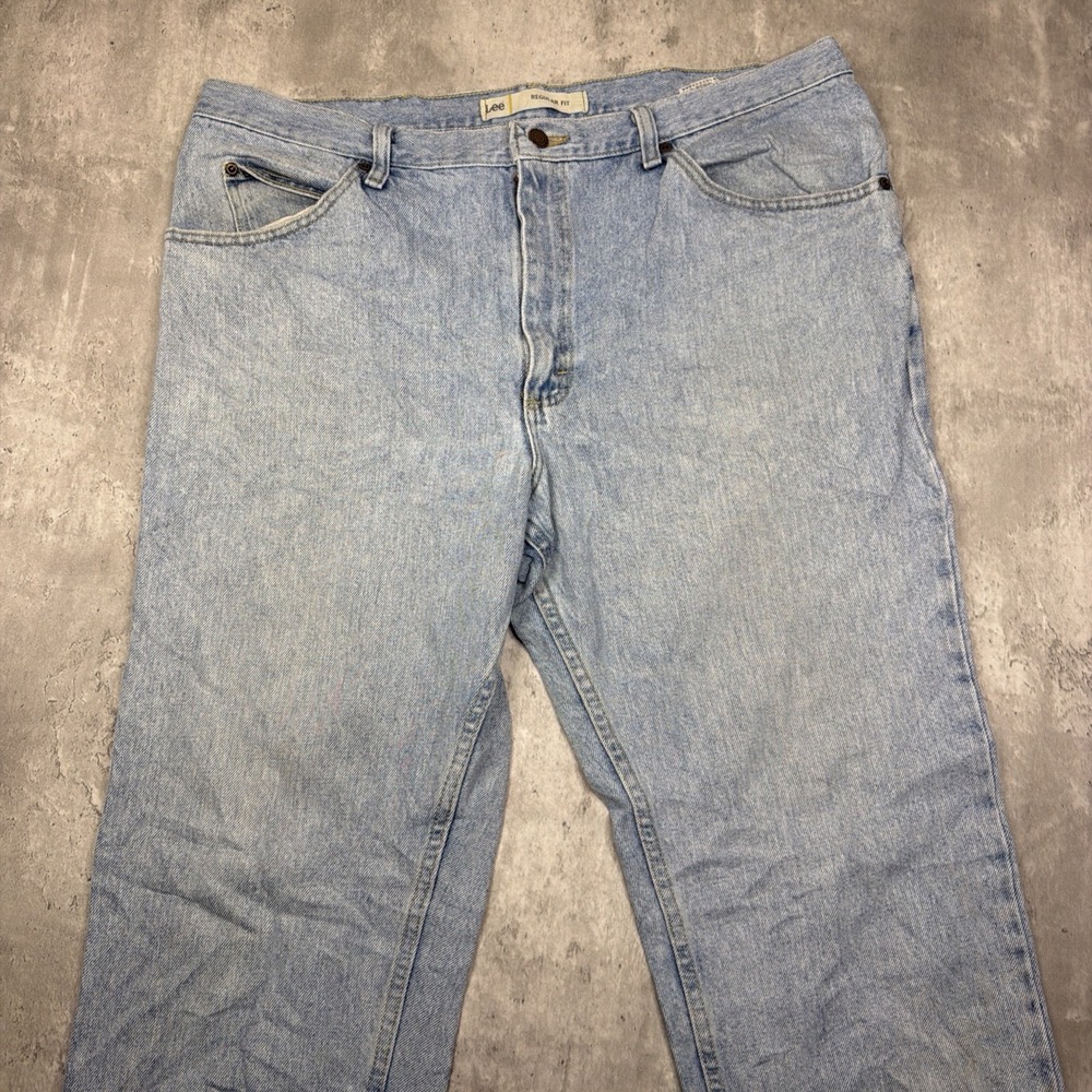 Vintage Lee Jeans Mens 40x32 Regular Fit Light Wash Denim 90s Workwear Faded USA